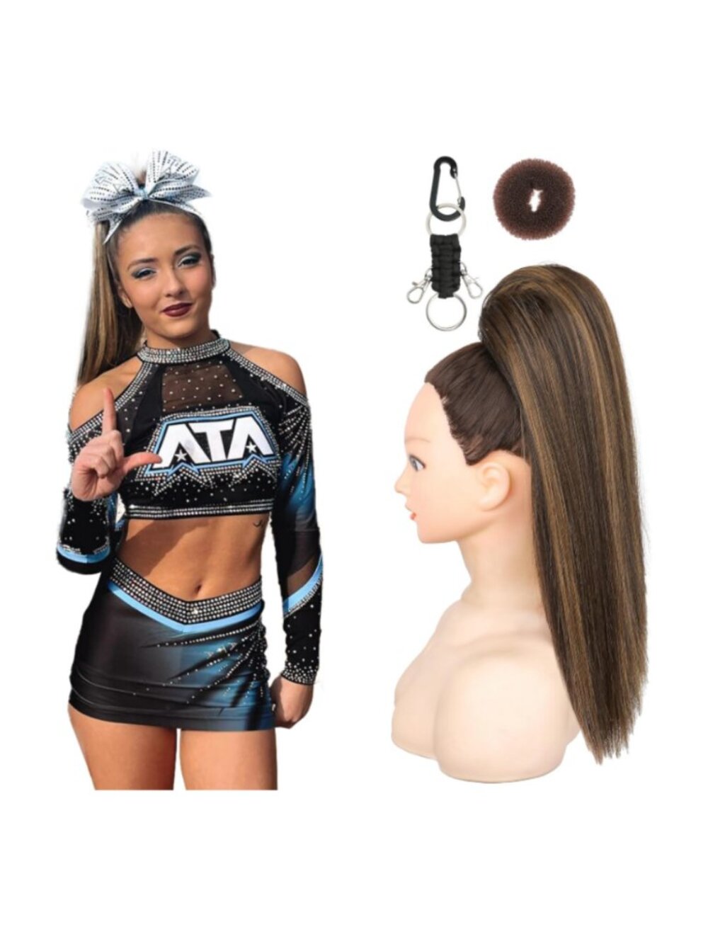 16" Medium Brown Cheer Hairpiece Ponytail‎ Extension Brunette Dance Competition